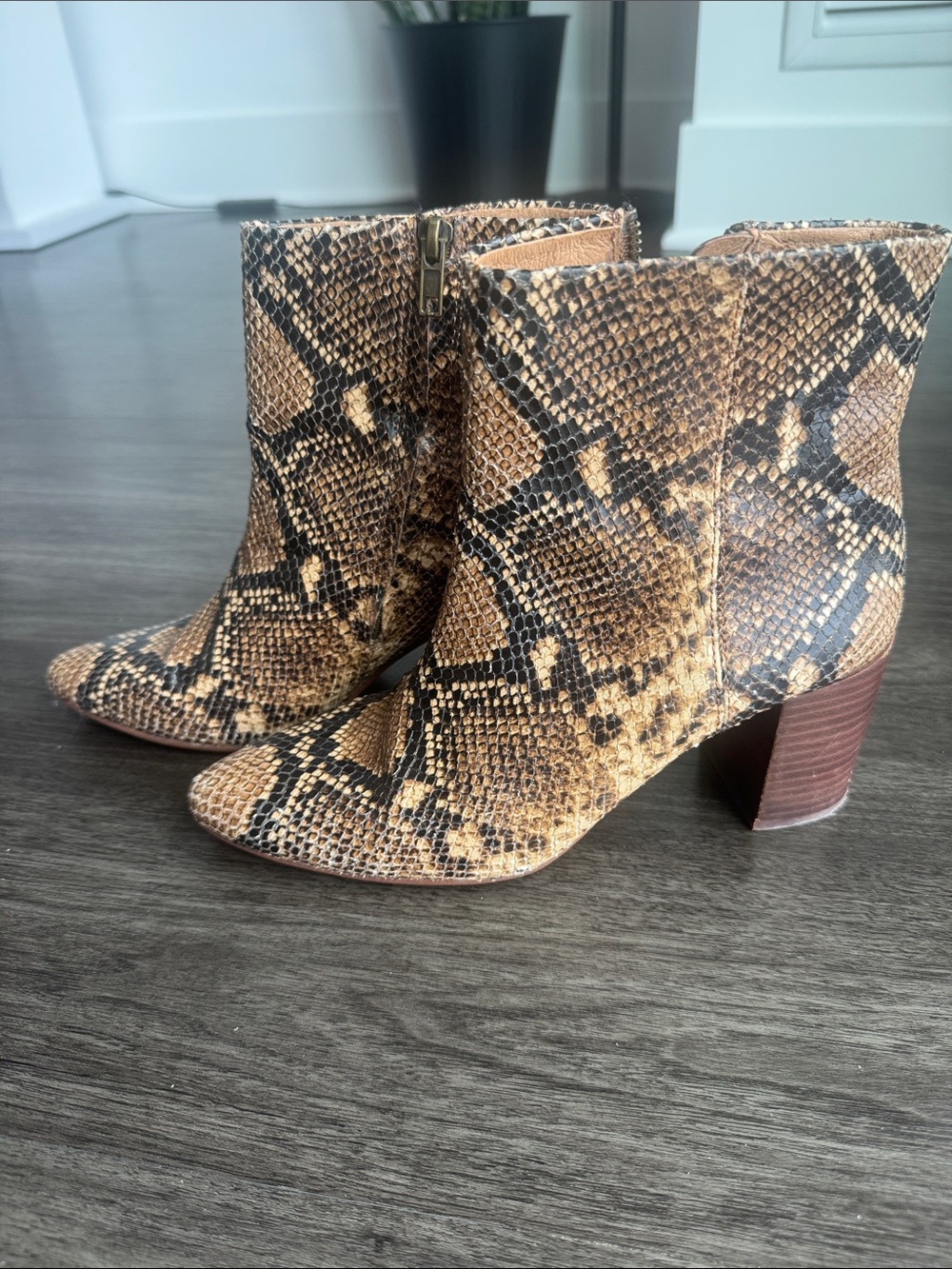 Madewell Snake-Print Block Heel Ankle Boots - Brown
